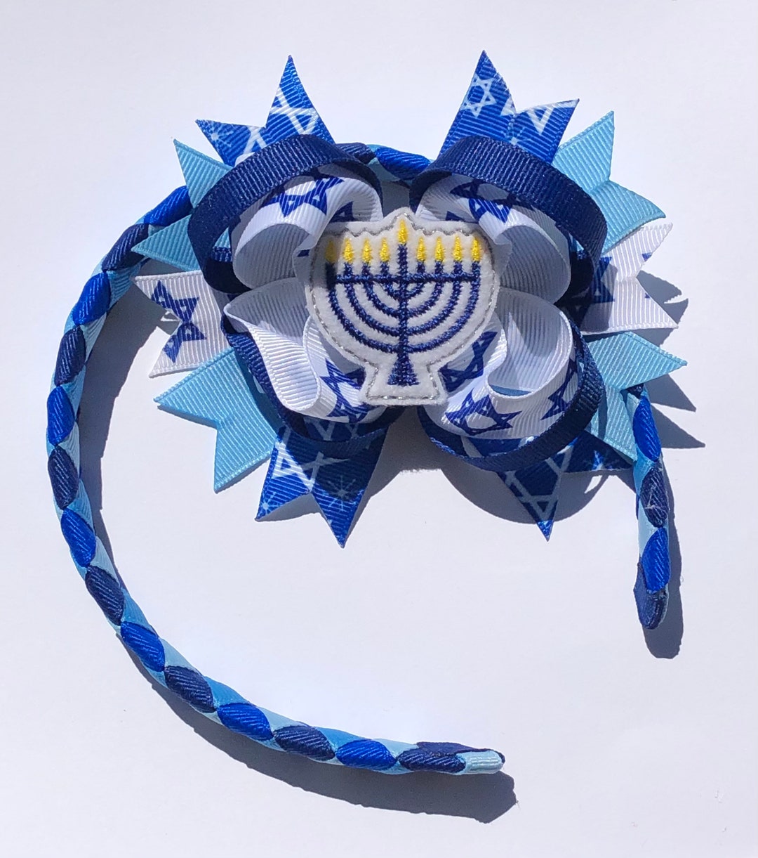 Chanukah Dreidel and Menorah Hairbow and Interchangeable Headband