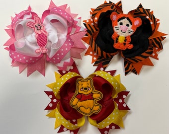 Pooh Bear and Friends - Pooh - Piglet - Tigger - Animal Friends - Hairbows- animal bows  - Toddler Clips Hundred Acher Wood Friends