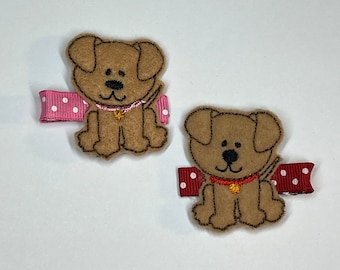 Doggie Felt Clippie - Embroidered Dog - Dog Felt Clip - Toddler Hair clip - Dog Hairbow - Hairbows for girls