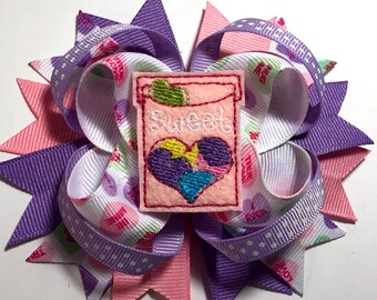 Valentine's Day Felt Candy Hairbow - Loopy Hairbow - Sweethearts - Conversation Candy Hearts - Embroidered Feltie Hairbow - Valentines Bow