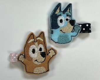 Dog Felt Clippies - Blue dog  - Brown dog - Embroidered Feltie - Feltie - Embroiders clippie - Clippies - dog felties