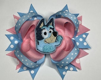 Blue Dog Feltie Hairbow - Dog Hairbow - Embroidered blue dog feltie - Dog feltie - hairbows - Toddler Hairbow - Dog feltie - Character Bow