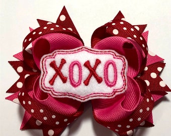 Valentine's Day Felt Hugs and Kisses Hairbow