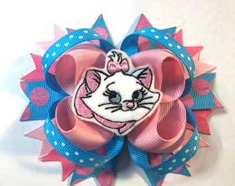 Loopy Cat felt  Hairbow - Embroidered Marie the cat - Felties - Toddler Hairbows - White cat - Embroidered Cat feltie - Aristocats Bow