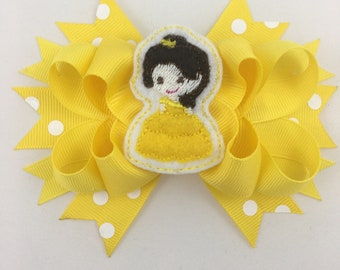 Layered Belle Hairbow - Belle - Princess Bow - Belle Hairbow - Princess Belle- Princess - Toddler Bow - Hairbows - inspired Disney Princess