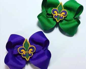 Mardi Gras Hairbow - Fleur-de-lis - Madi Gras - Girls Hair Bows - Purple Green and Gold Bow - Fleur-de-Lī’s Hairbow - New Orleans Bow -