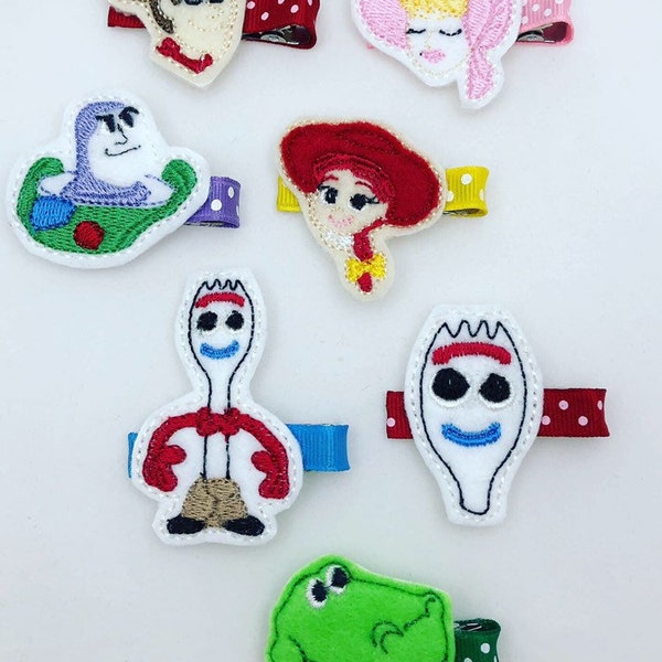 Toy Story Inspired Clippies - Toy Story Clips - Character Clippies - Woody - Forky - Jessie - Rex - Bo Peep - Bullseye - Embroidered Felties