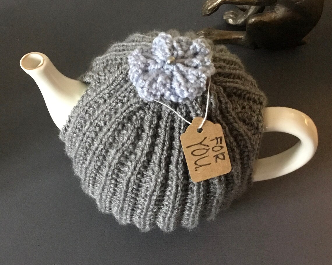 Handknitted tea cosy 46 cup teapot Medium tea cozy Grey tea Etsy