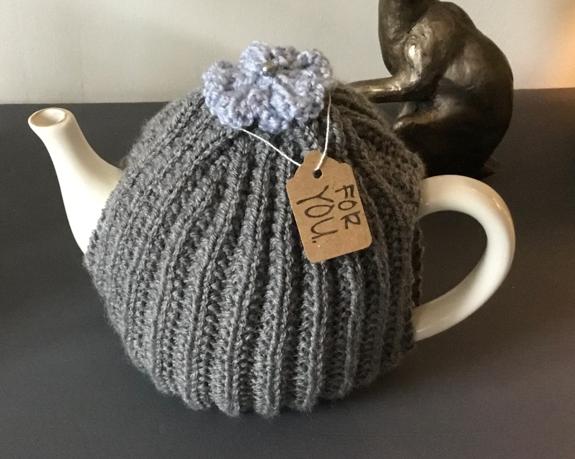 Handknitted tea cosy 46 cup teapot Medium tea cozy Grey tea Etsy