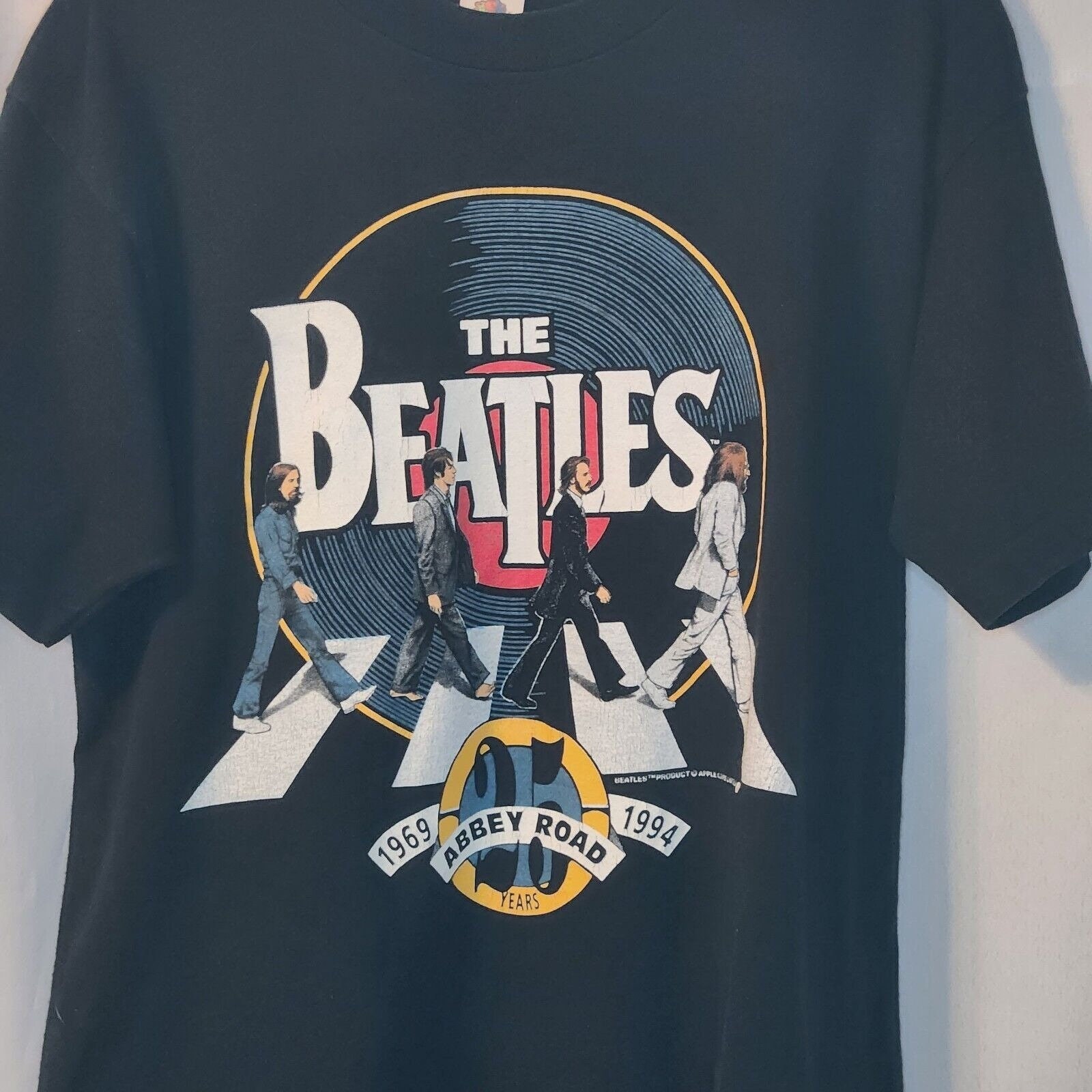 Vintage Beatles Abby Road Graphic 25 Year T-shirt Black Size