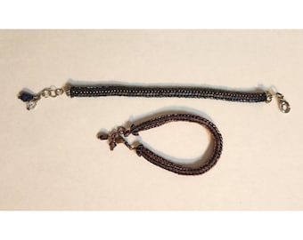 2 Handgemachte Mini Perlen Armbänder 18 1/2 "Braun Blau & Bronze Karabinerverschluss