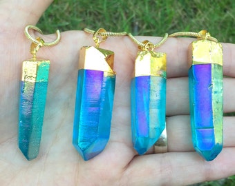 Aqua Aura Quartz 18K Gold Necklace