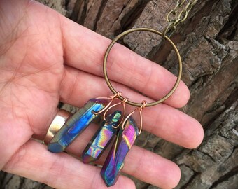 Rainbow Aura Quartz Necklace