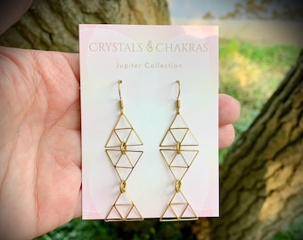 Brass Sacred Geometry Triangle Earrings