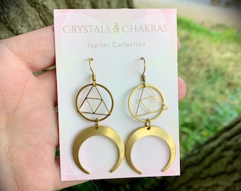 Brass Sacred Geometry Moon Earrings