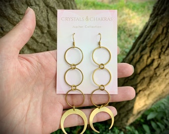 Brass Moon Hoop Earrings