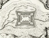 18th Century,Authentic,Antique,Steel copper engraving of French map,Plans