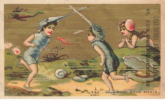 Rare  Victorian Trade card Girls swimming underwater