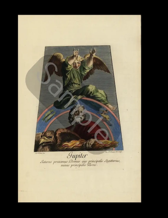 Astronomy hand colored copper engraving Raffaello Sanzio  Circa 1657  JUPITER