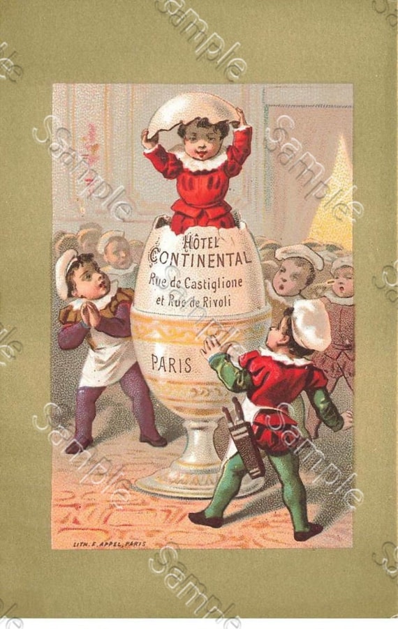 Rare  Victorian Trade card Large chromo Advertising Hotel Continental, Rue de Castiglione