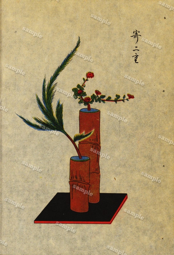 Flower arrangements Japanese  woodblock Print