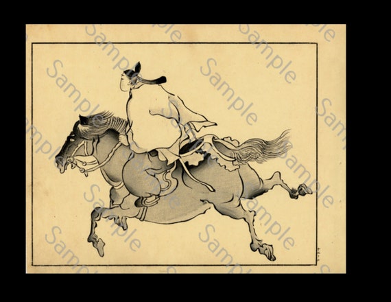 Antique Meiji period Chinese subject Japanese woodblock Horse rider Circa 1889