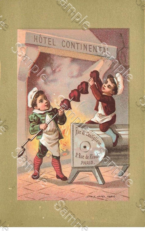 Rare  Victorian Trade card Large chromo Advertising Hotel Continental, Rue de Castiglione