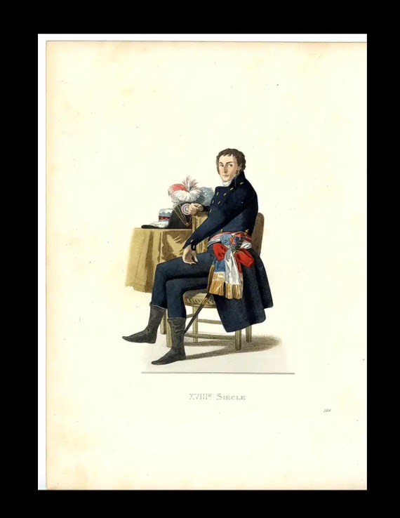 Antique Hand Colored Original Costume Engraving Guillemardet, Ambassador of the French Republic, France, 18th century