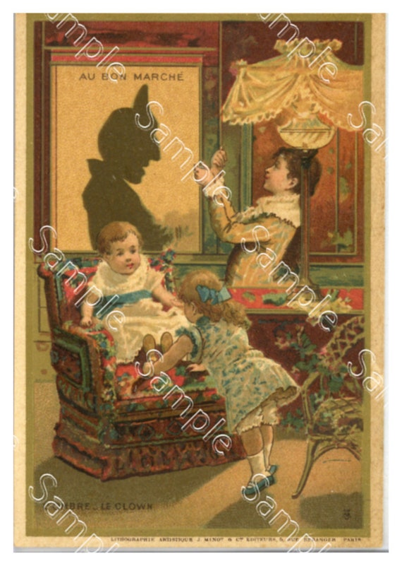 Antique Victorian Trade card chromo French children Au Bon Marche