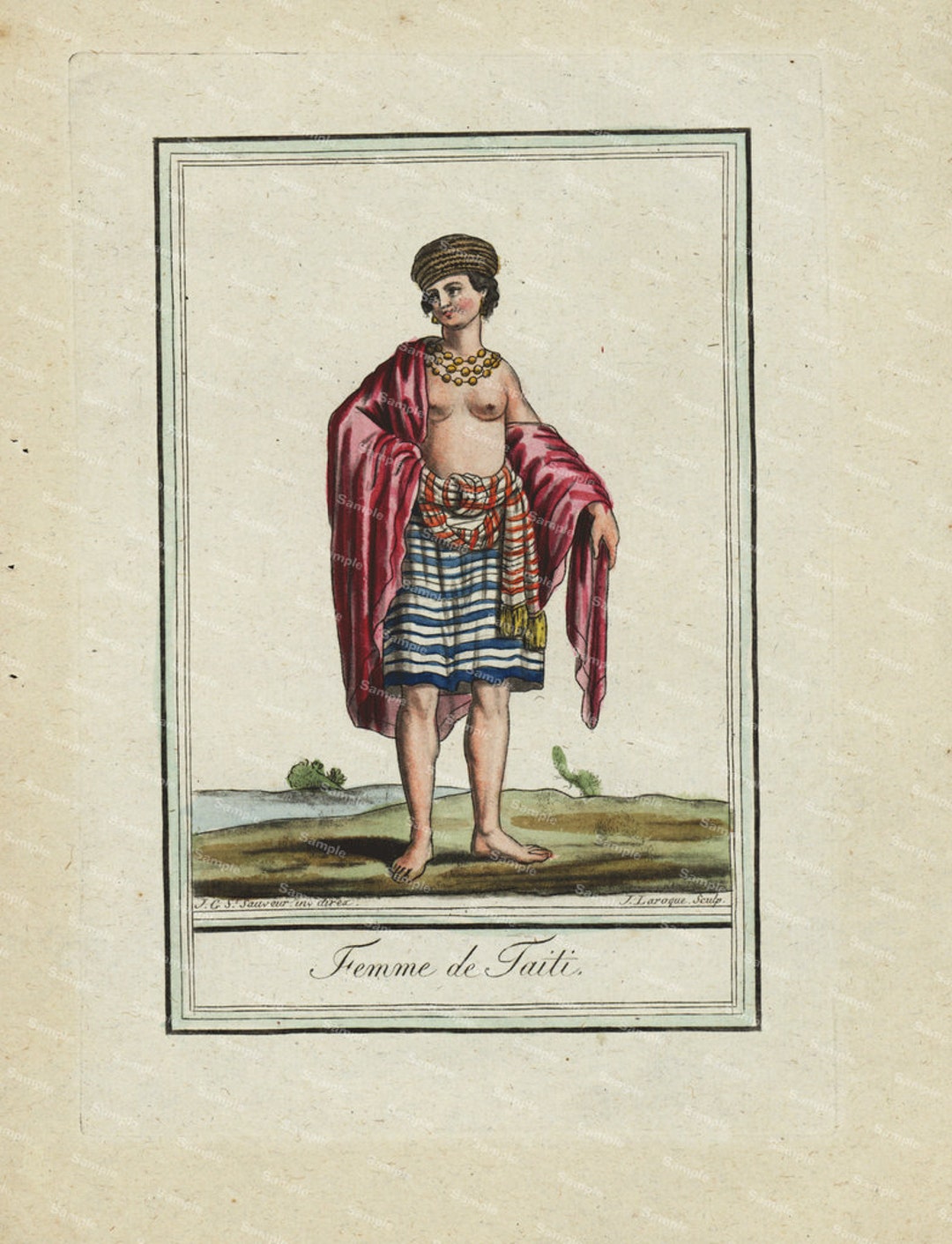 Femme De Taiti Original Antique French Costume Hand Colored - Etsy