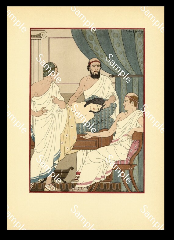 KUHN-REGNIER Art Deco POCHOIR Watercolor Engraving Print Stencil Hippocratic Medicine