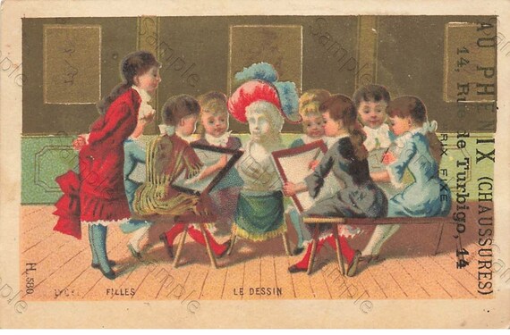 Rare  Victorian Trade card children drawing