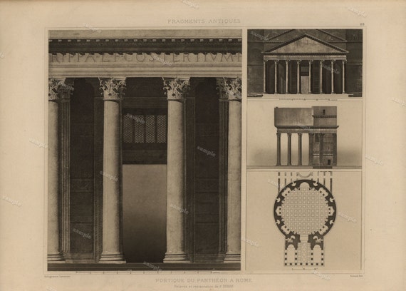 Antique Original Prints of Architectural Elements From Fragments D’Architecture 1905 D'Espouy Rome