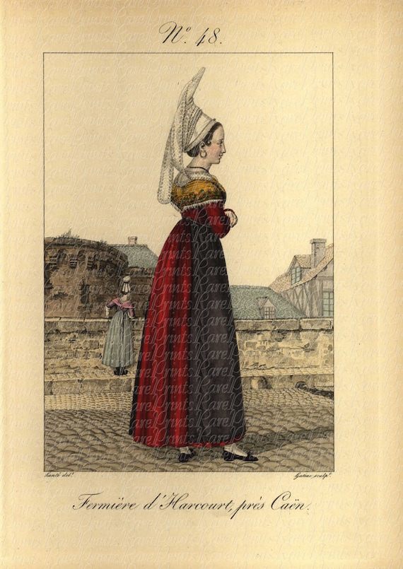 Antique  Hand Colored Original  Costume Engraving 18th Century Women Costume