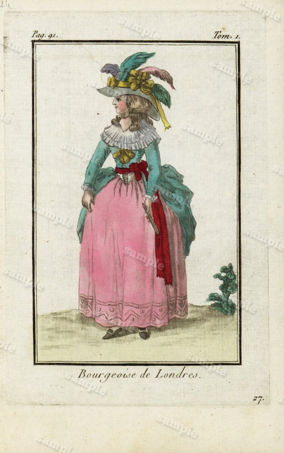 1780 Hand Colored Costume Engraving  Bourgeoise De Londres- From bourgeois London- decorative art fashion Costume Print