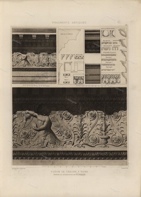 Antique Original Prints of Architectural Elements From Fragments D’Architecture- Forum De Trajan A Rome  1905 D'Espouy Rome