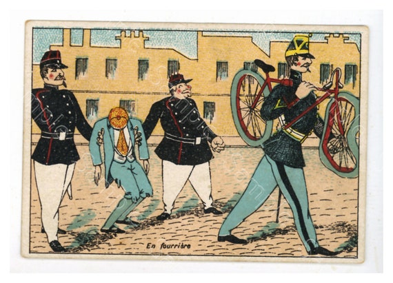 Antique Victorian Trade card chromo Bicycling funny