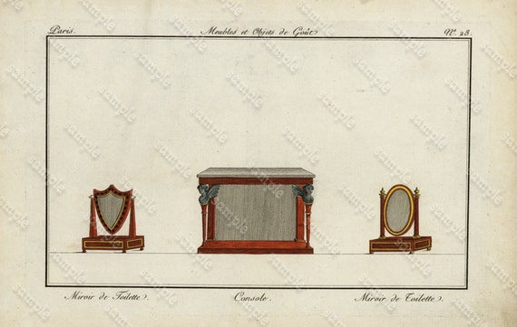 Original Antique Hand Colored Engraving   Furniture from Collection de Meubles et Objets de Goût by Pierre de La Mésangère (1761-1831)