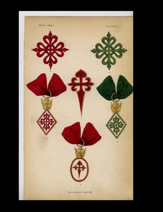 Rare  Original hand Color  knighthood and decorations of honor medals and coat of arms