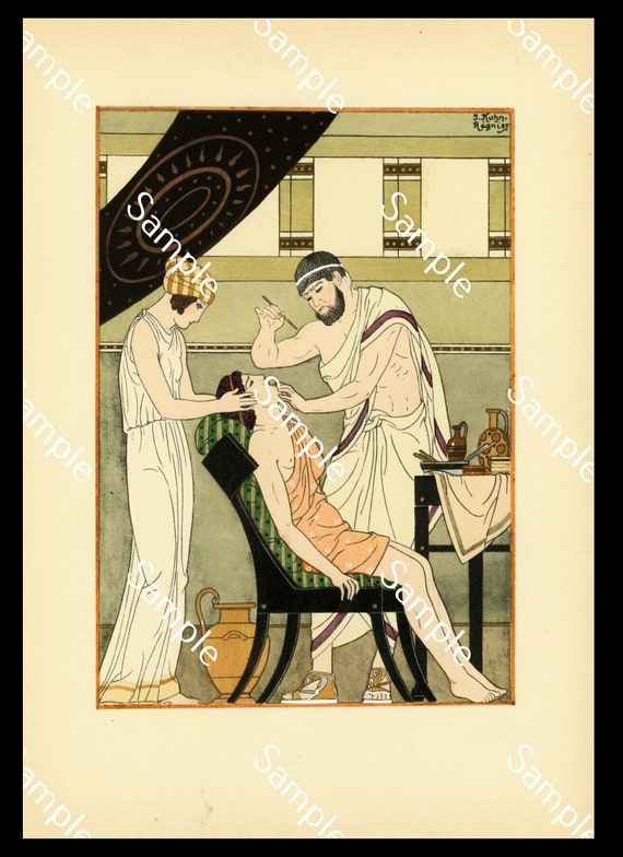 KUHN-REGNIER Art Deco POCHOIR Watercolor Engraving Print Stencil Hippocratic Medicine