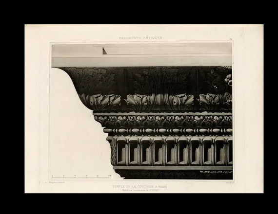 Antique Original Engraving of Architectural Elements From Fragments D’Architecture Palestrine   1905 D'Espouy Rome