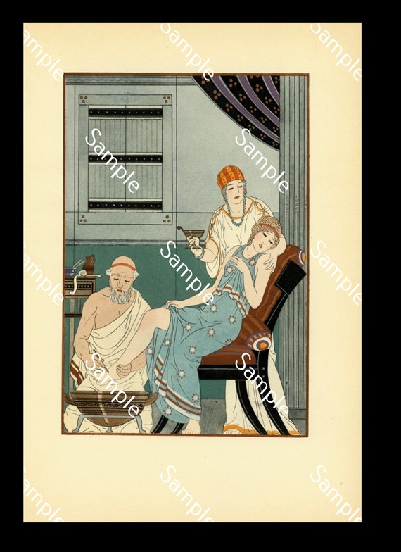 KUHN-REGNIER Art Deco POCHOIR Watercolor Engraving Print Stencil Hippocratic Medicine