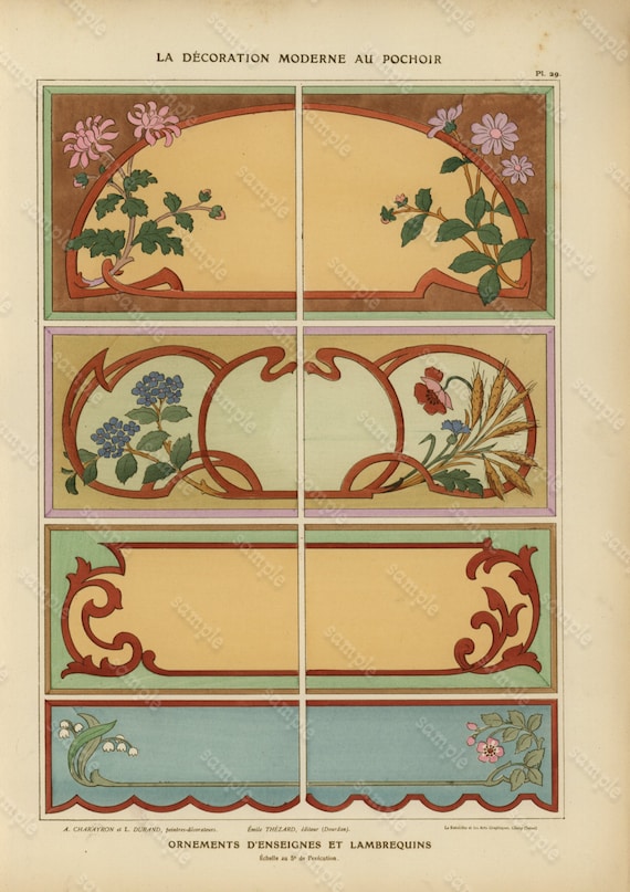 Original Antique Decorative Art color lithograph from Early 1890 - 1911  La Decoration Modern Au Pochoir -