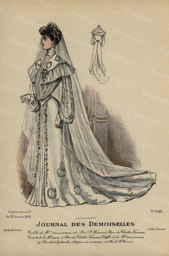 Gorgeous Antique  women costume color lithograph from JOURNAL DES DEMOISELLES  Original french costume chromolithograph modes de paris