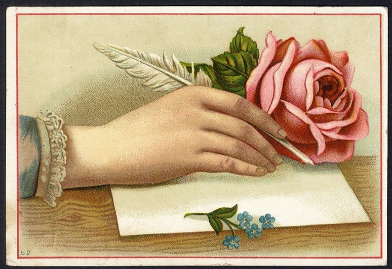 Writing Hand Trade card Original Vintage Adverting Card chrome Victorian cards collectors card