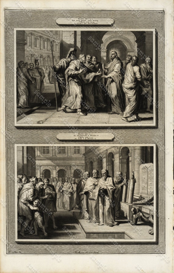 Antique Original Biblical Engraving  Of Egyptian Plagues,Moses forces Pharaoh to let his people go dated 1700 folio New Testament scenes