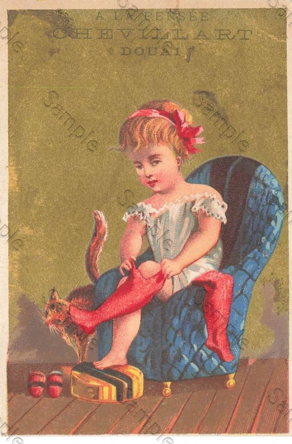 Rare  Victorian Trade card child with a cat 3