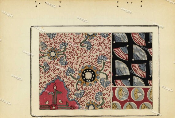 woodblock  Meiji period Japanese Pattern