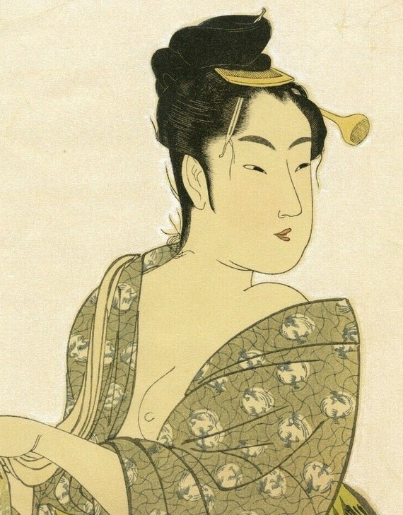 Mid century, Large size,Japanese,woodblock print,Utamaro, Stylish, Precious woman,