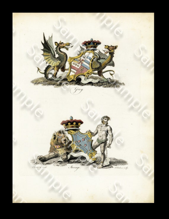 True Authentic Rare Heraldry Coat of Arms hand colored engraving print Circa 1790